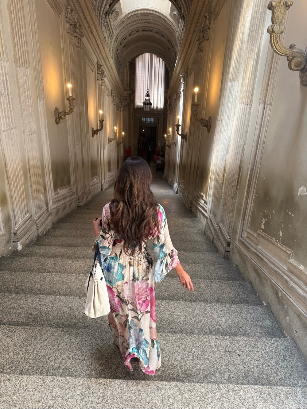 Floral Midi/maxi Dress with Flutter Sleeves — Cream with Pink & Blue - Picture 3 of 5